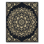 Ornate Gold Floral Mandala Ebony Backdrop Rug