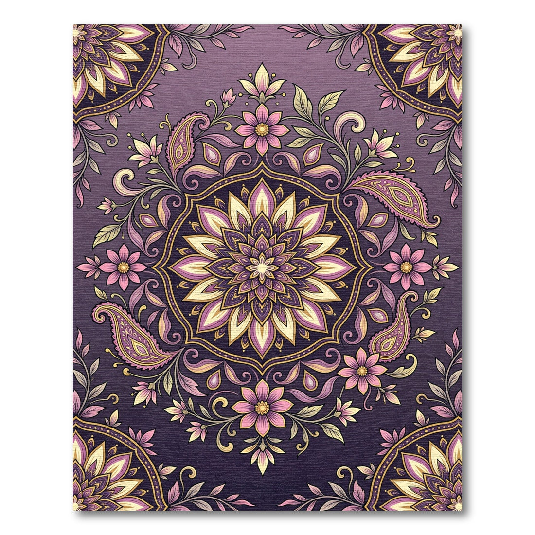 Ornate Purple Floral Paisley Medallion Rug