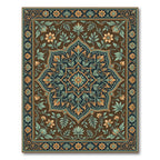 Intricate Sepia Teal Botanical Art Rug