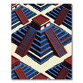 Geometric Blue Red Ziggurat Step Tile Rug