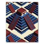 Geometric Blue Red Ziggurat Step Tile Rug