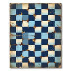Vintage Blue Grungy Checkered Squares Rug