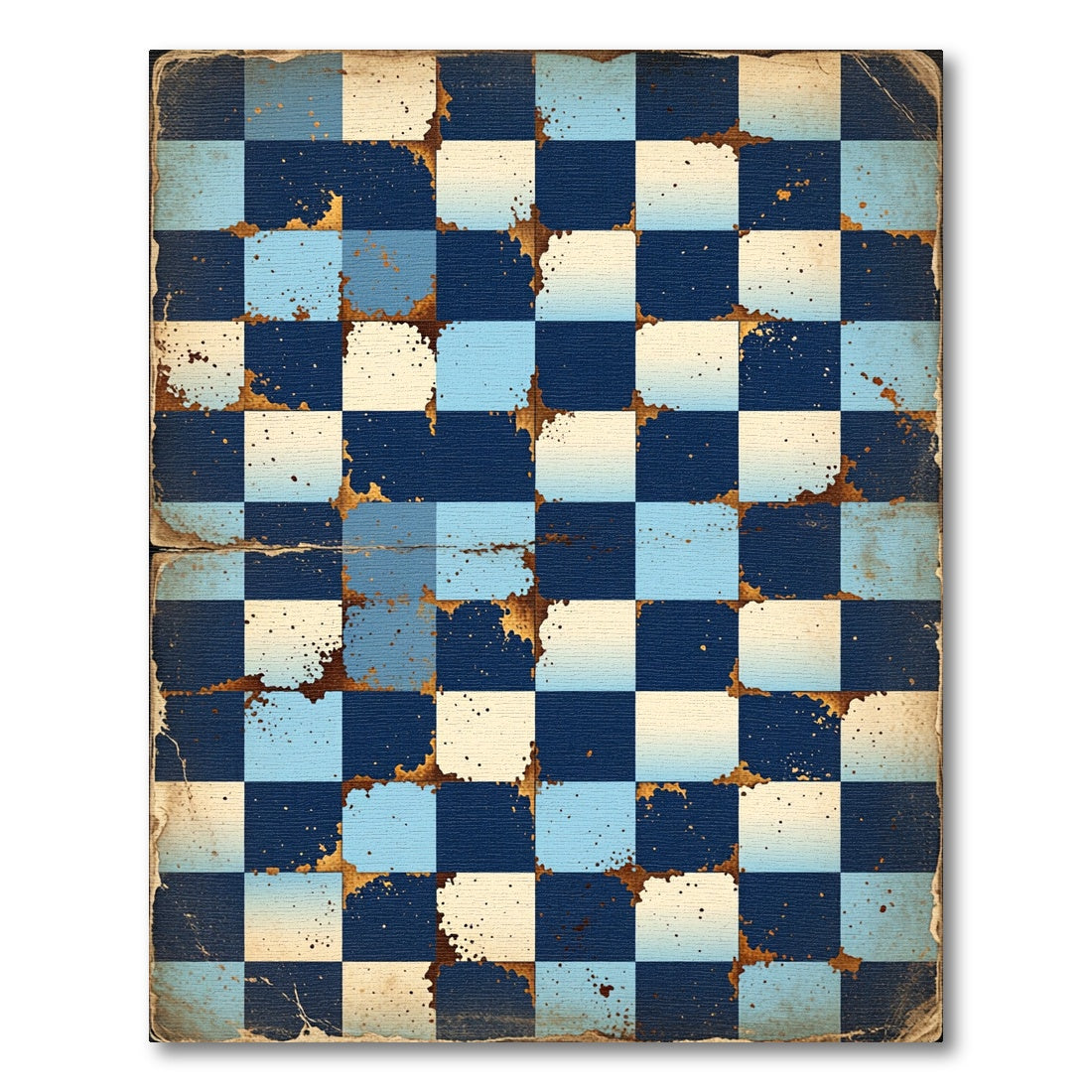 Vintage Blue Grungy Checkered Squares Rug