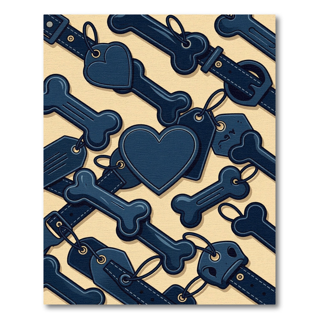 Navy Blue Bone and Heart Illustration Rug