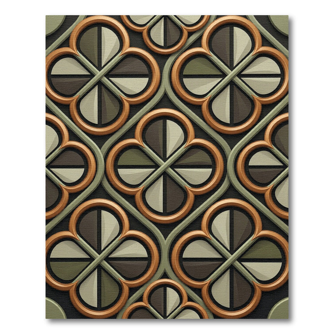 Geometric Olive and Bronze Quatrefoil Rug