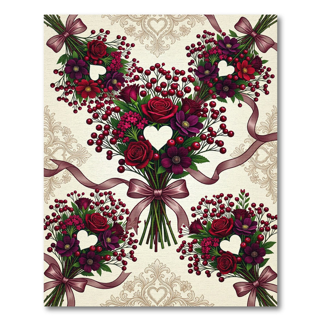 Deep Red Floral Heart Ribbon Bundles Rug