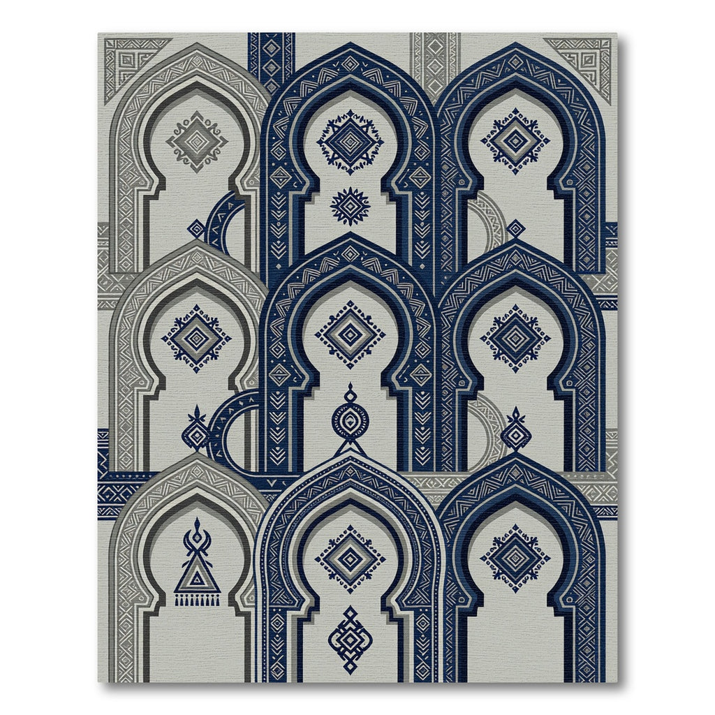 Navy Blue Arch Geometric Medallion Rug