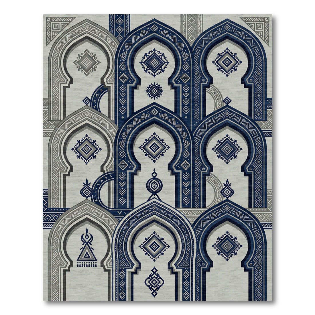 Navy Blue Arch Geometric Medallion Rug