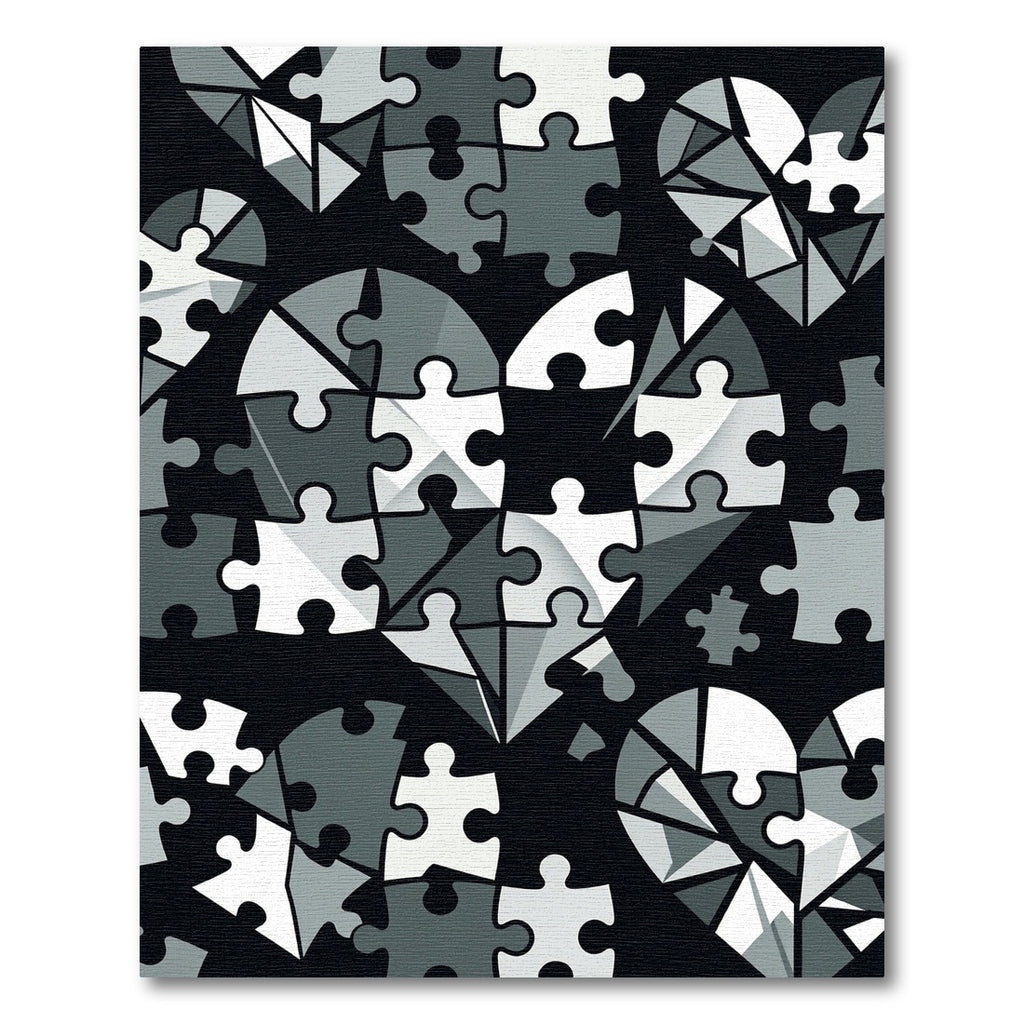 Monochrome Heart Puzzle Geometric Art Rug