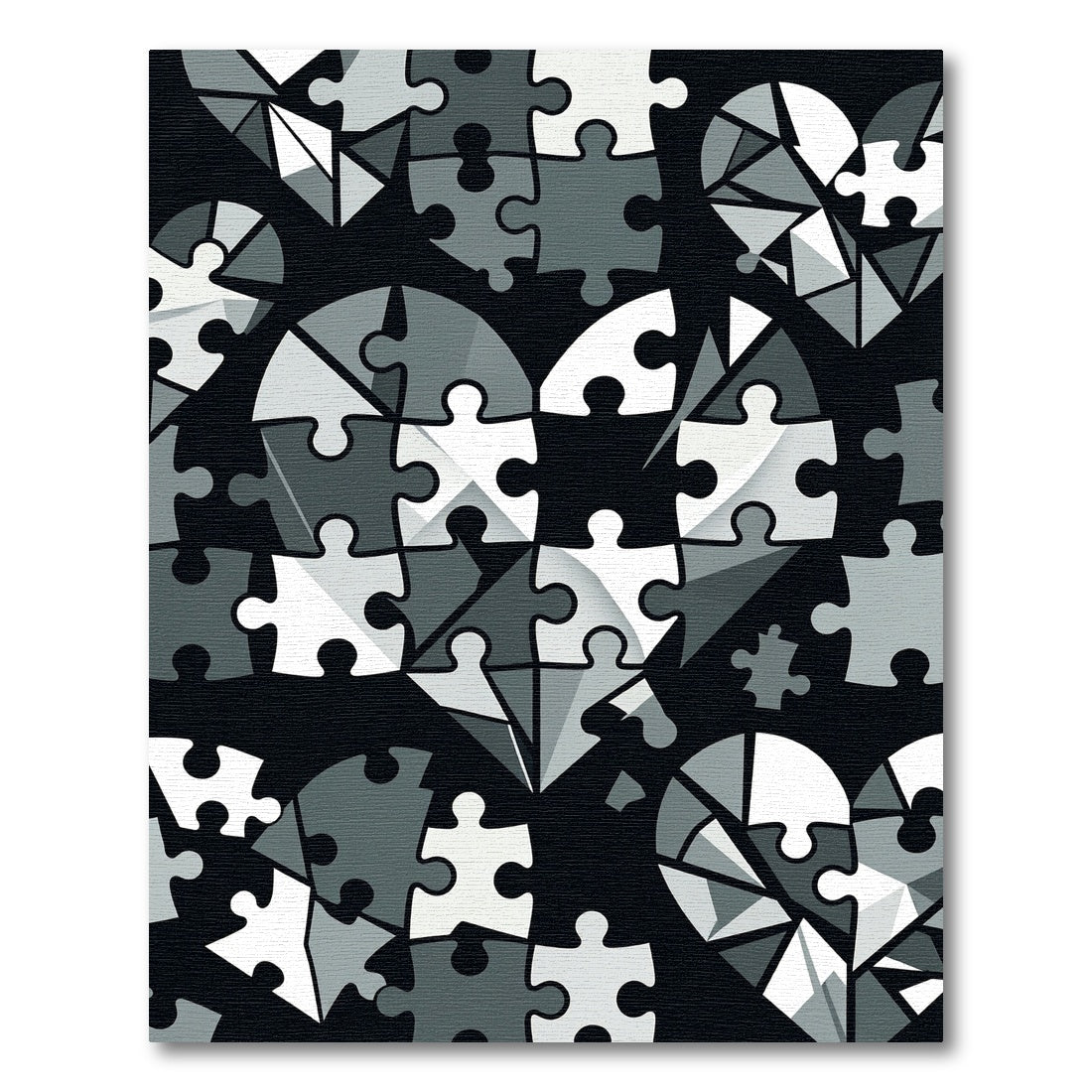Monochrome Heart Puzzle Geometric Art Rug
