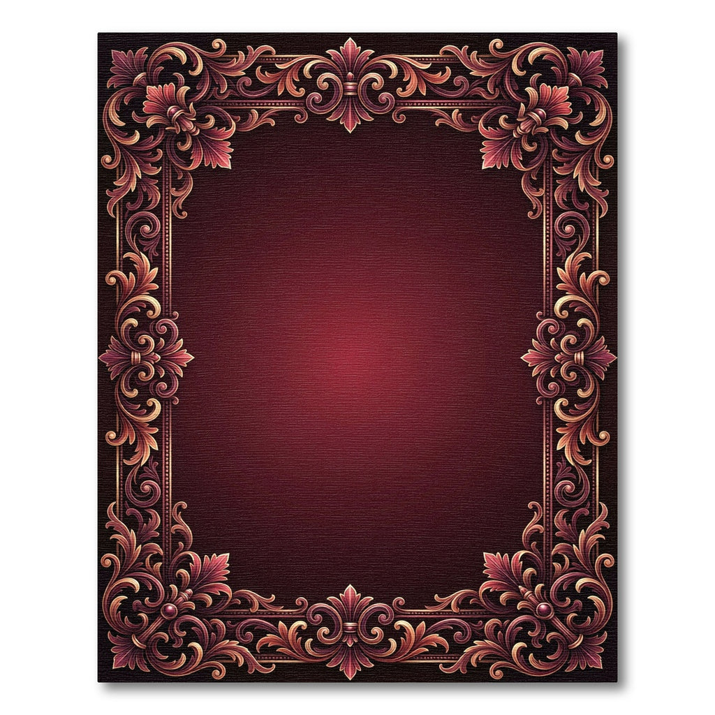 Ornate Crimson Gold Damask Scroll Rug