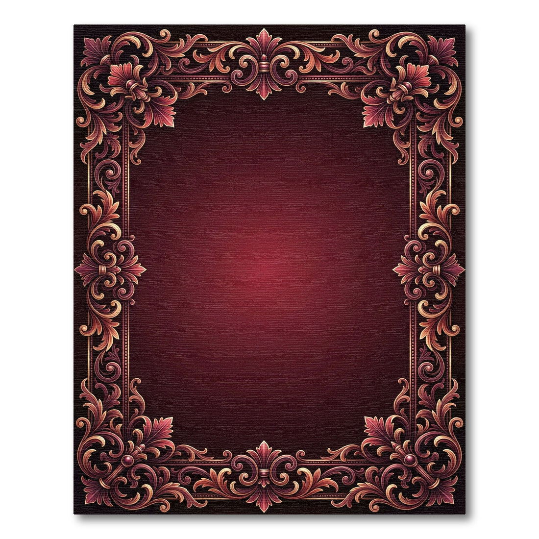 Ornate Crimson Gold Damask Scroll Rug