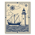Nautical Ship Lighthouse Blue Wave Rug