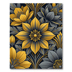 Elegant Gold and Charcoal Floral Arrangement Rug