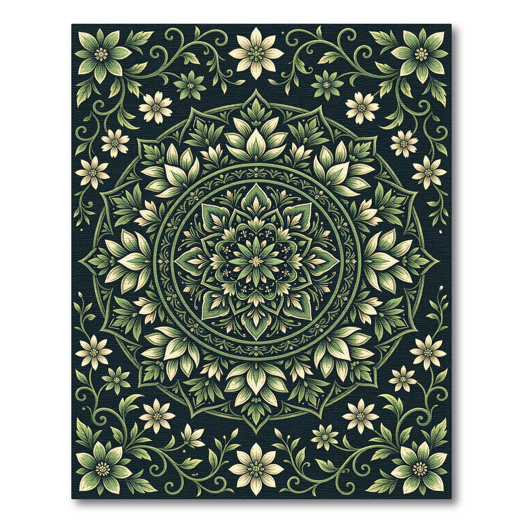 Sage Green Botanical Mandala Medallion Rug
