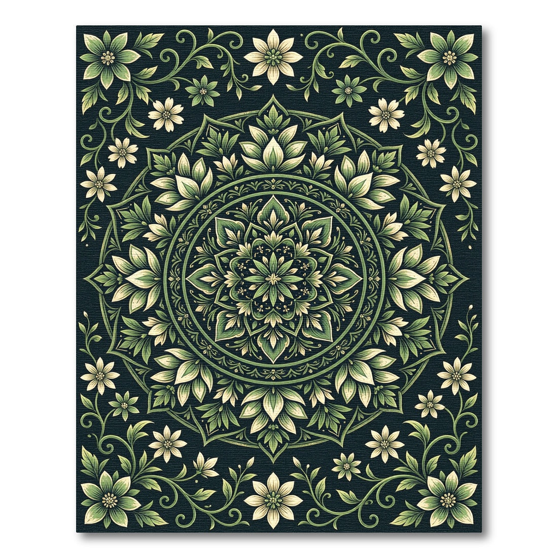Sage Green Botanical Mandala Medallion Rug