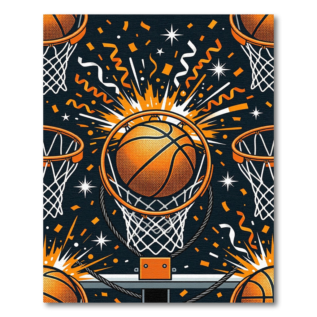 Vibrant Basketball Hoop Burst Celebration Rug