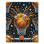 Vibrant Basketball Hoop Burst Celebration Rug