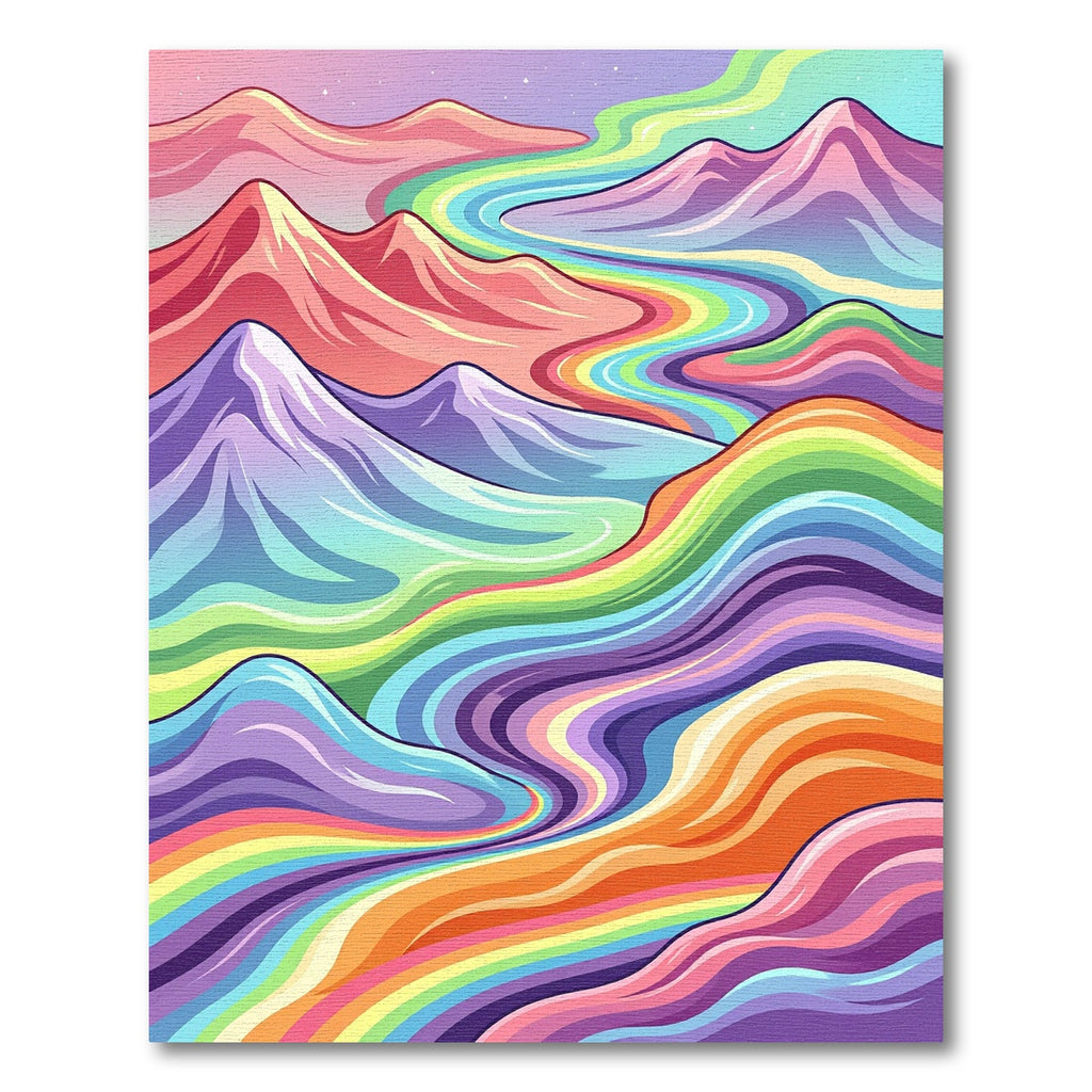 Vibrant Multicolored Surreal Rainbow Mountain Landscape Rug