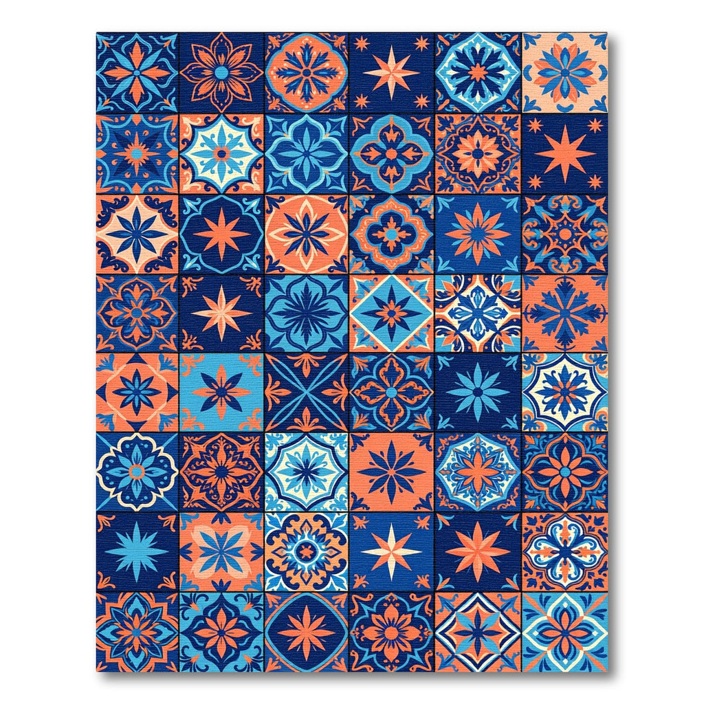 Orange Blue Floral Medallion Patchwork Rug