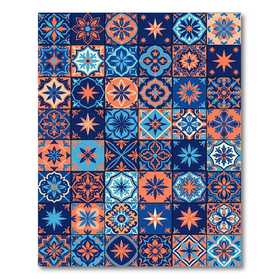 Orange Blue Floral Medallion Patchwork Rug