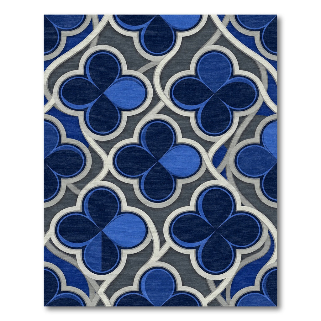 Modern Dark Blue Quatrefoil Geometric Link Rug