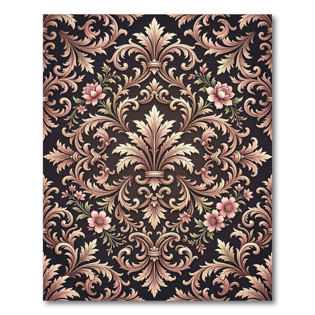 Elegant Blush Rose Damask Floral Filigree Rug