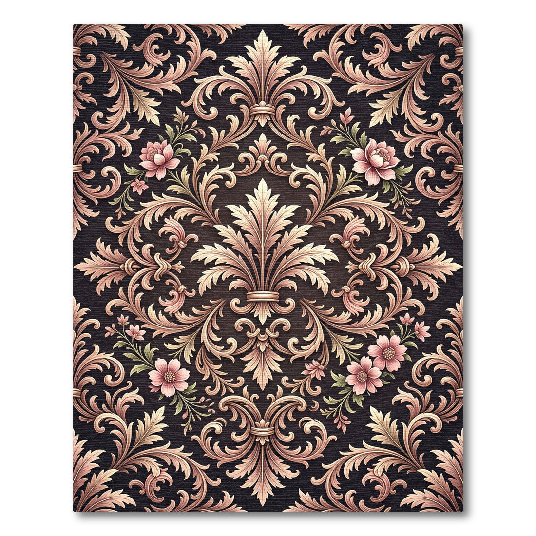 Elegant Blush Rose Damask Floral Filigree Rug