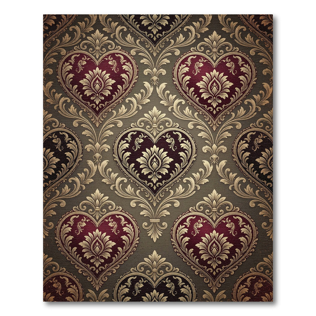 Burgundy Heart Baroque Ornament Rug
