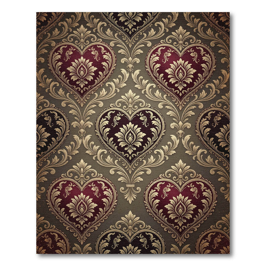 Burgundy Heart Baroque Ornament Rug