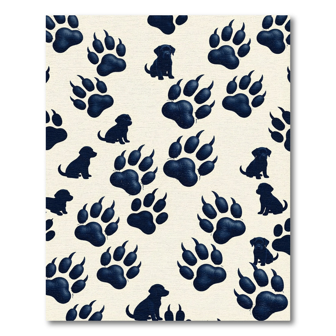 Navy Puppy Paw Cream Minimalist Rug