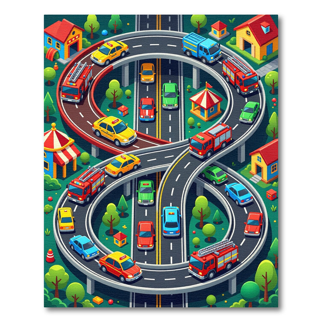 Vibrant City Traffic Figure Eight Loop Rug