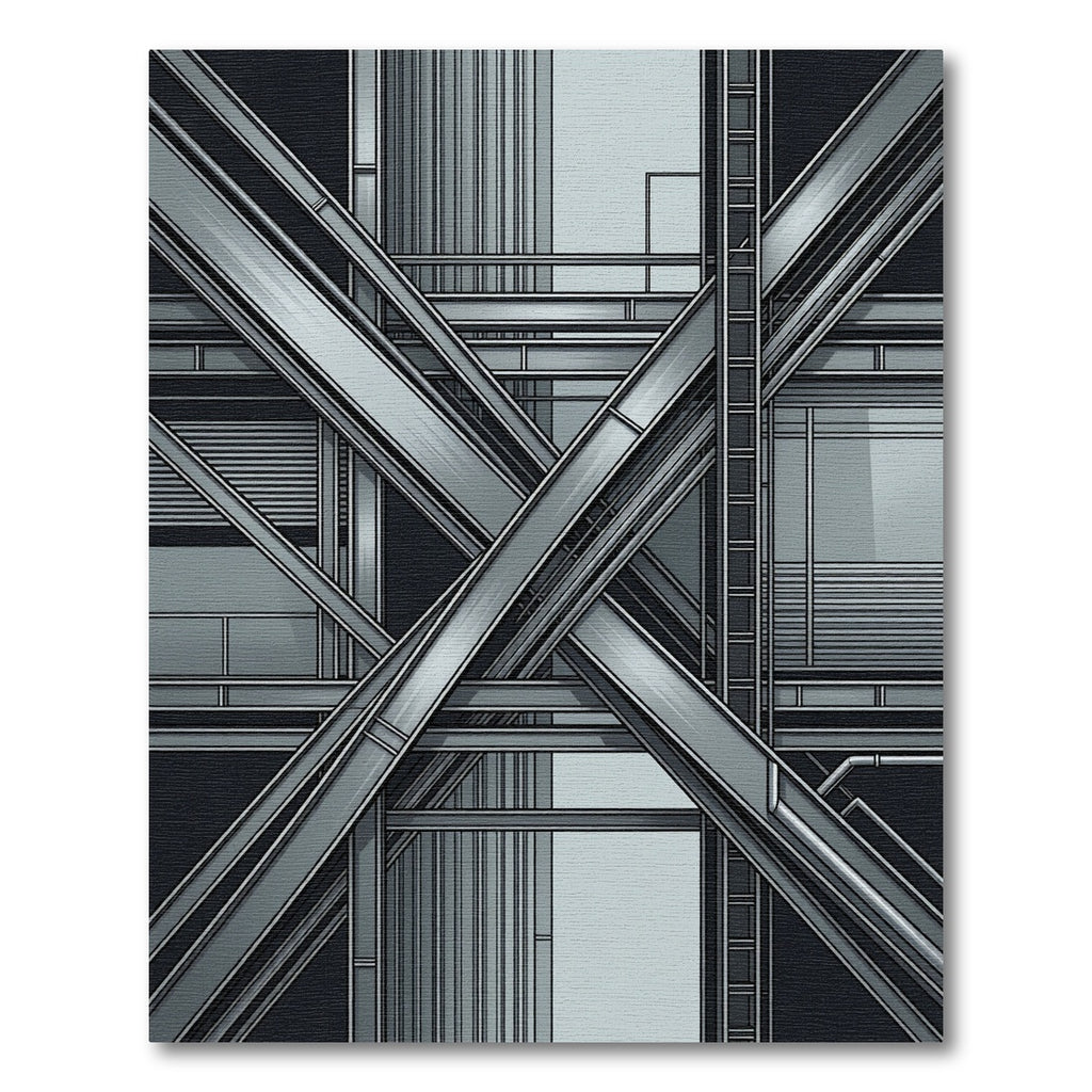 Monochromatic Industrial Steel Structure Rug