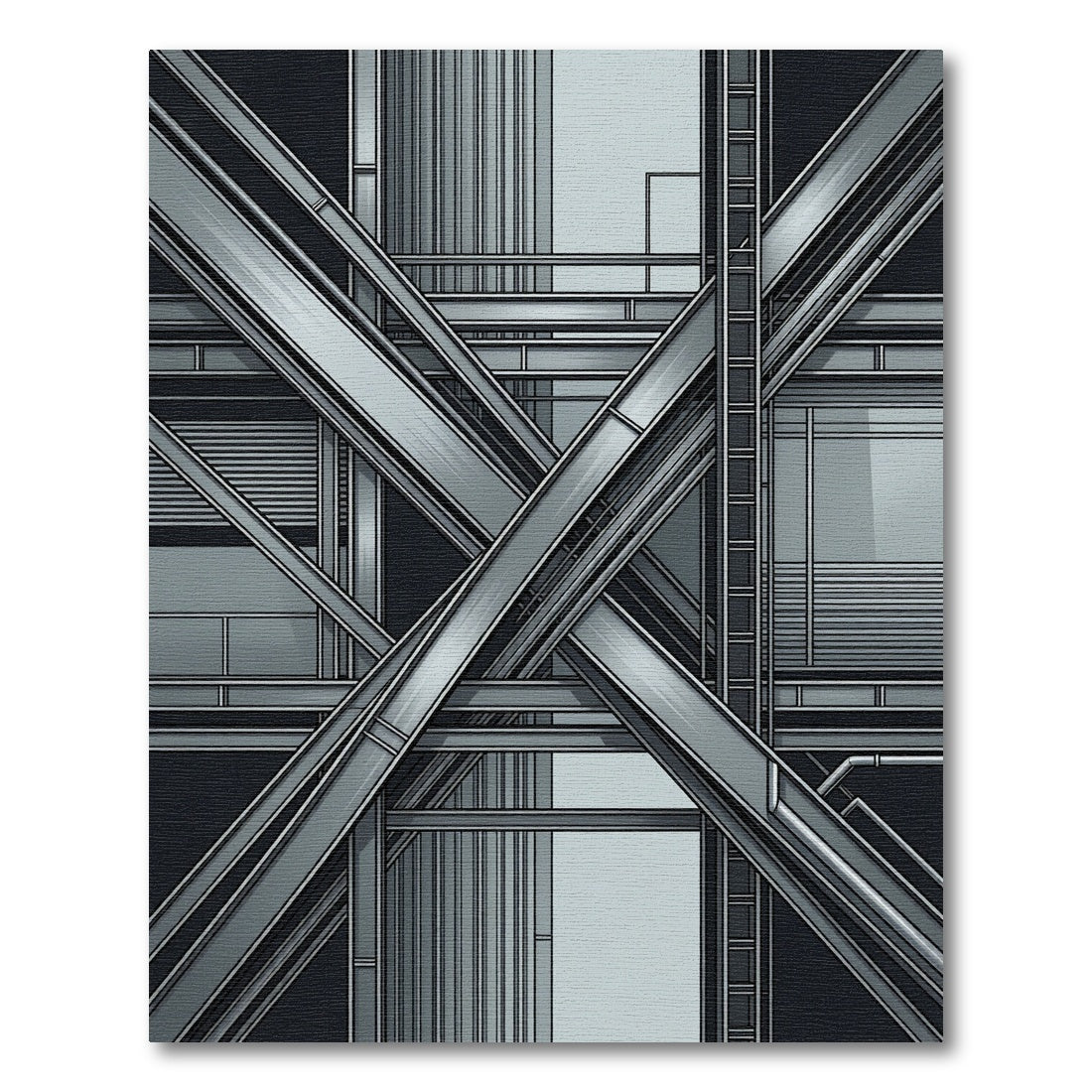 Monochromatic Industrial Steel Structure Rug