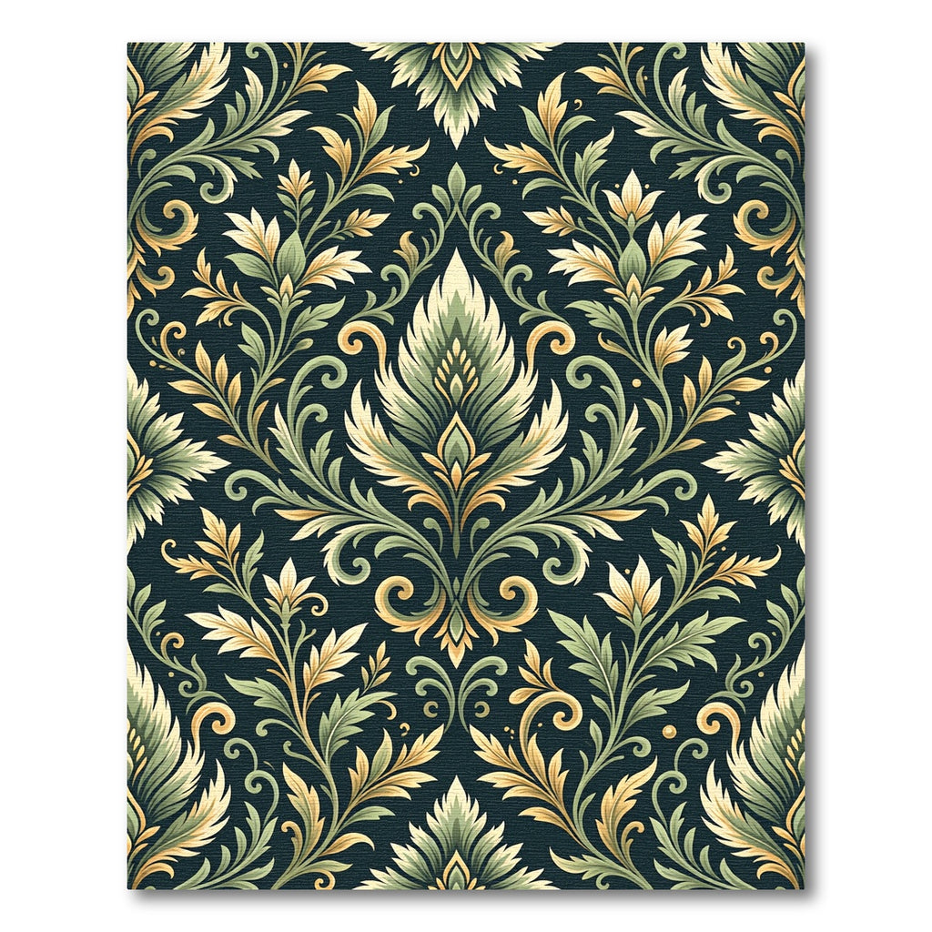 Ornate Green Gold Acanthus Scroll Rug