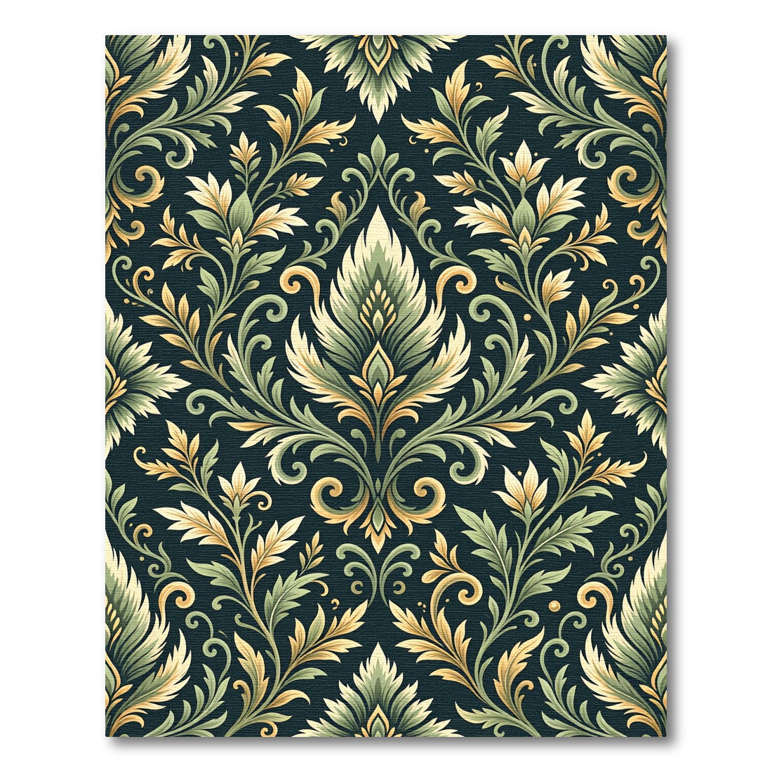 Ornate Green Gold Acanthus Scroll Rug