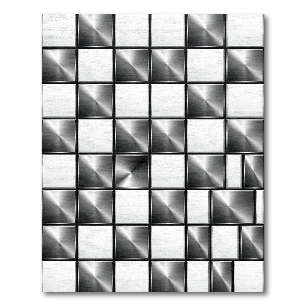 Metallic Black White Square Grid Rug