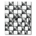 Metallic Black White Square Grid Rug
