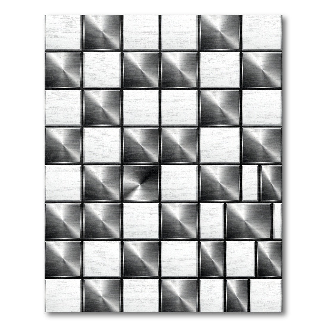 Metallic Black White Square Grid Rug