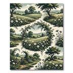 Whimsical Countryside Wildflower Meadow Landscape Rug