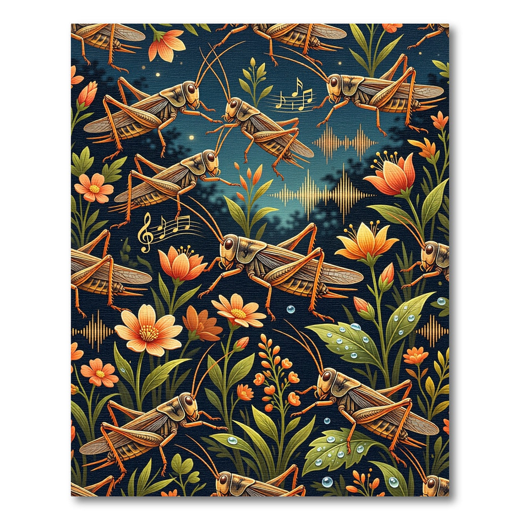 Golden Grasshopper Meadow Nocturnal Illustration Rug