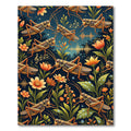 Golden Grasshopper Meadow Nocturnal Illustration Rug