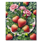 Blossoming Pink Carnation Strawberry Botanical Arrangement Rug