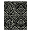 Elegant Silver Damask Scroll Black Rug