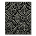 Elegant Silver Damask Scroll Black Rug