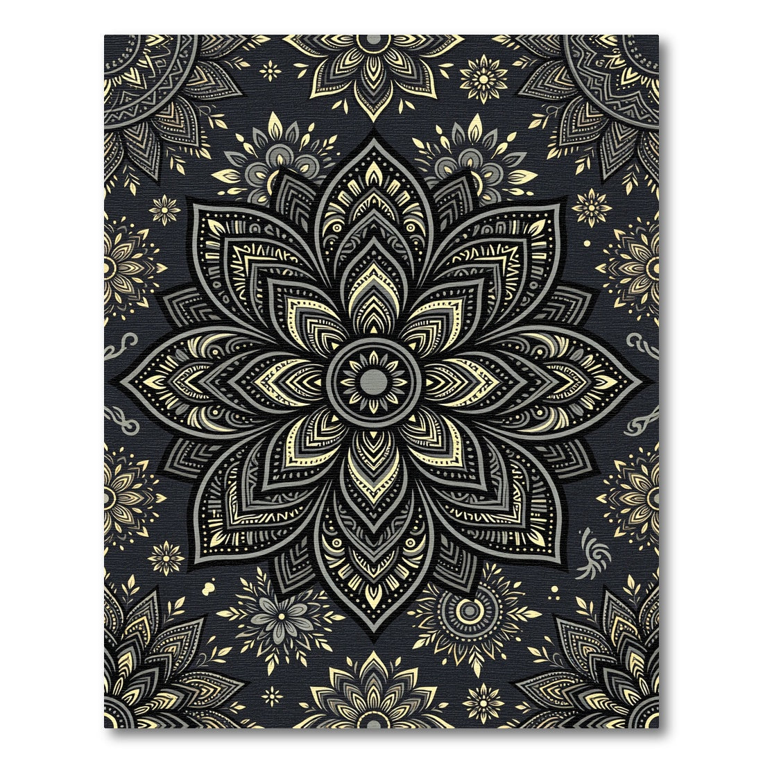 Elegant Charcoal and Gold Mandala Rug