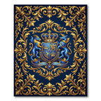 Royal Blue Gold Heraldic Crest Tapestry Rug