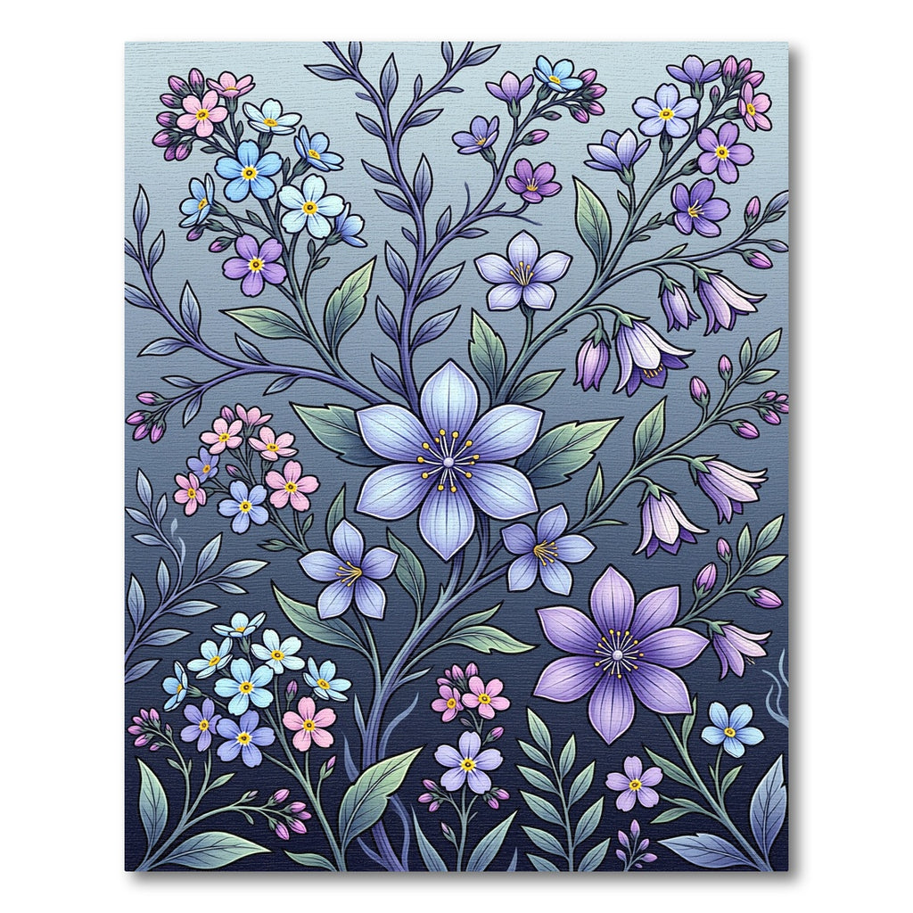 Elegant Lavender Blue Floral Botanical Illustration Rug