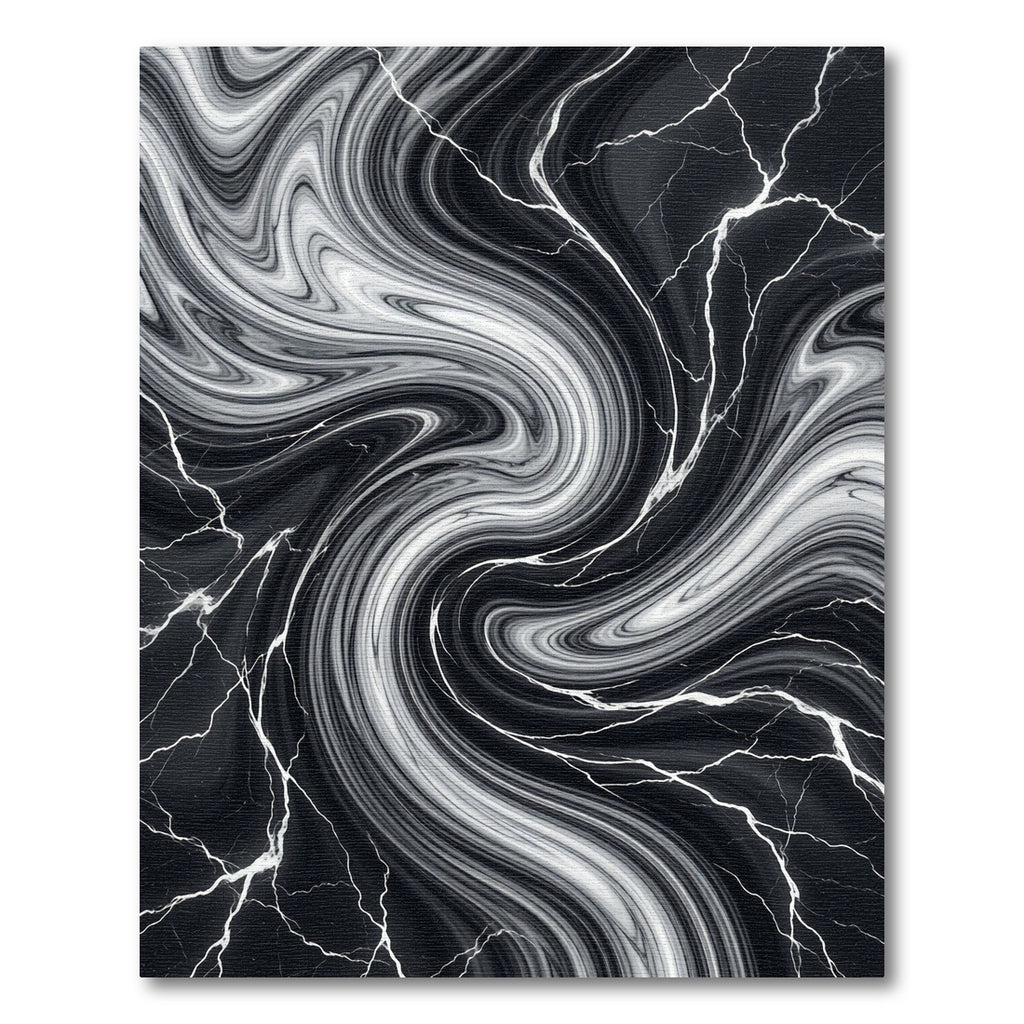 Dramatic Black White Marble Swirl Rug