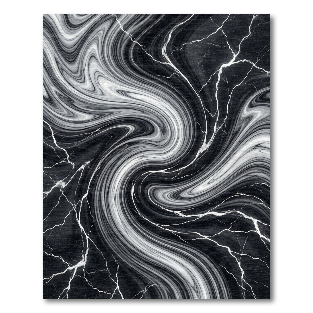 Dramatic Black White Marble Swirl Rug